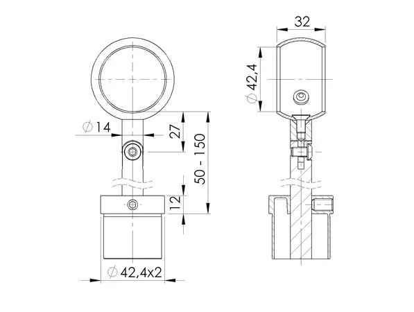 Stĺpik Atlanta 970 mm s nastavením výšky  nehrdz. oceľ,4