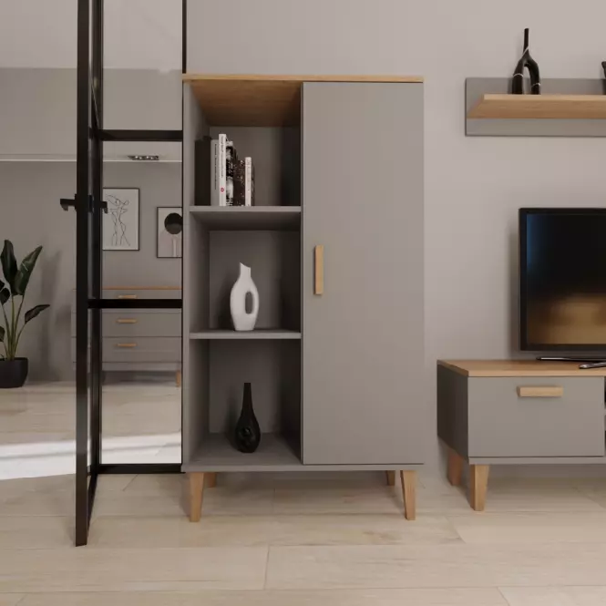 Regál Denver Šedý Chinchilla/Hikora,7