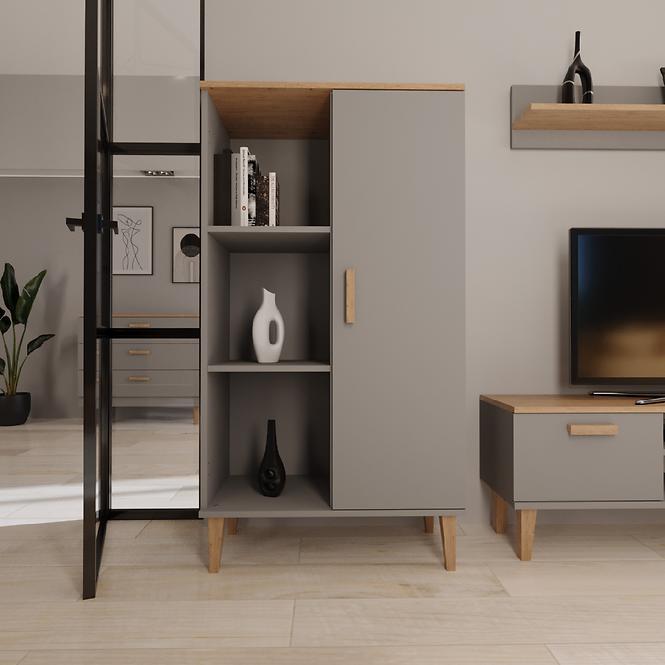 Regál Denver Šedý Chinchilla/Hikora,7