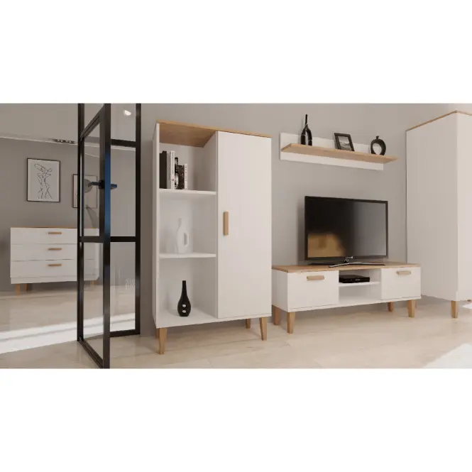 Skriňa Denver 100 cm -  biela/hikora, dvojdverová,10