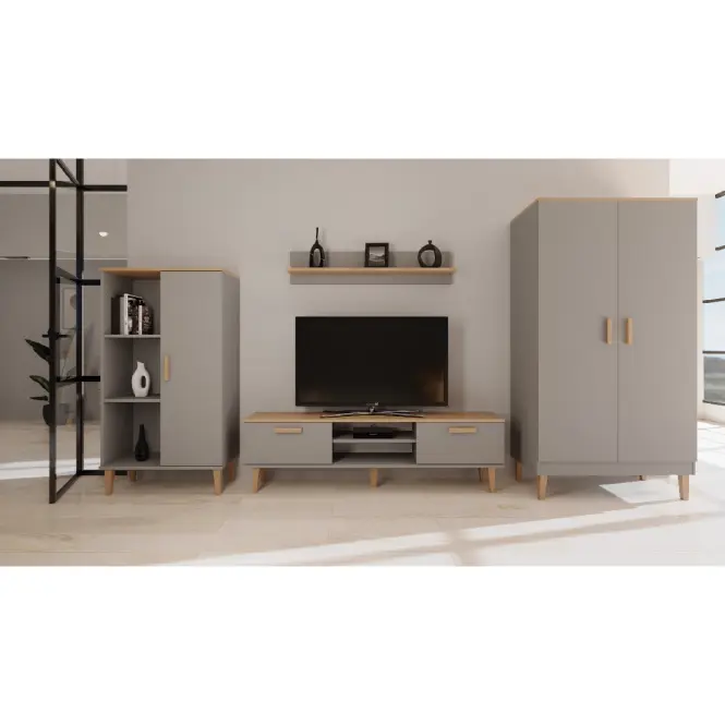 Skriňa Denver 100 cm -  sivý chinchilla/hikora, dvojdverová,9