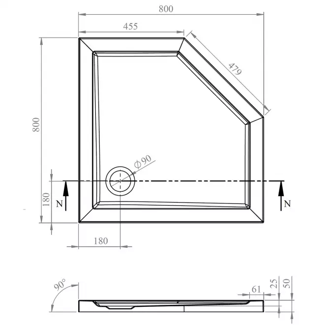 Päťuholníková vanička Toto 80x80x5,4