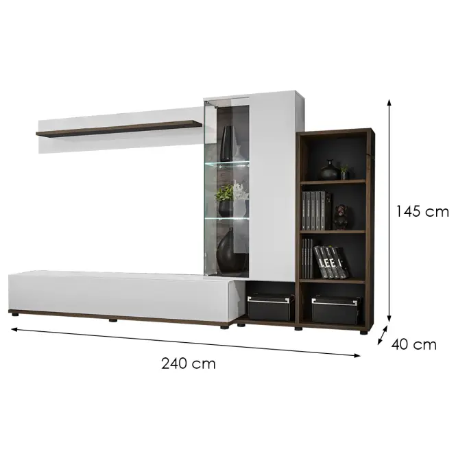 Obývacia stena SILK II PEW SK2 perla elm/biela,3