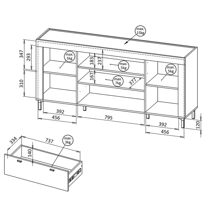Komoda Mossa M07 2D1S dub whisky/biely mat,4
