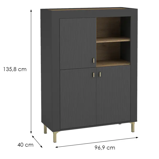 Komoda Mossa M05 3D dub whisky/čierna mat,2