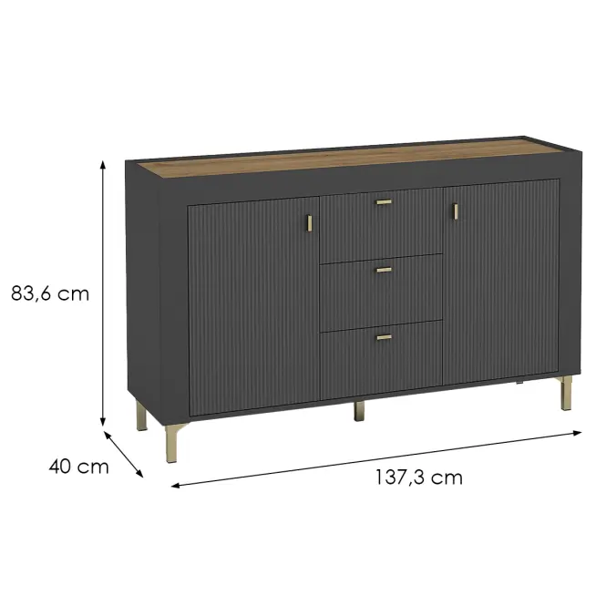 Komoda Mossa M06 2D3S dub whisky/čierna mat,2