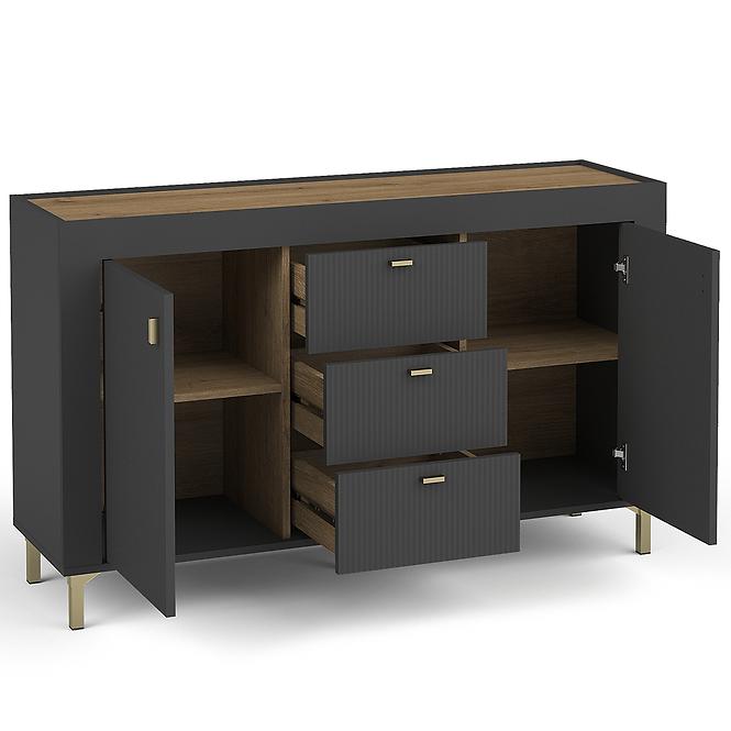 Komoda Mossa M06 2D3S dub whisky/čierna mat,4