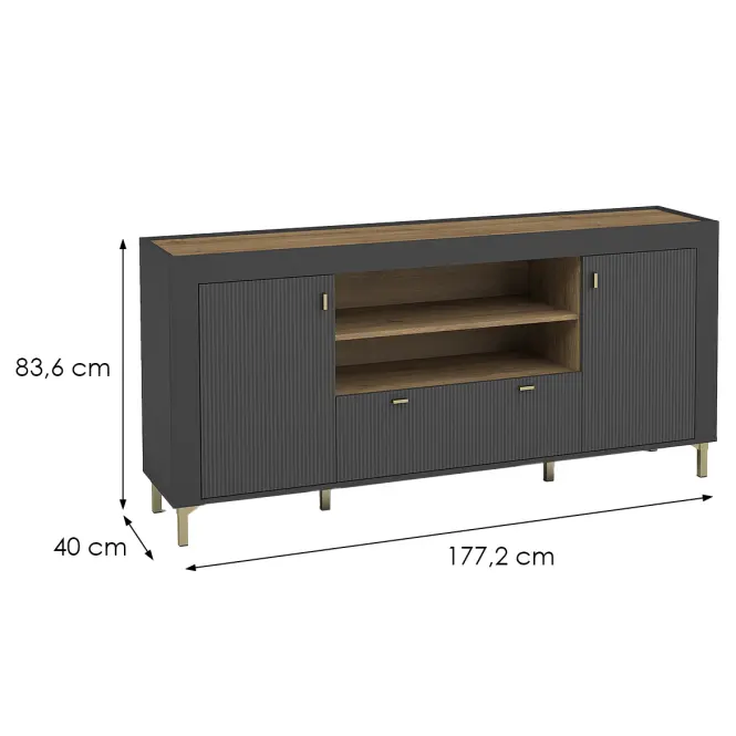 Komoda Mossa M07 2D1S dub whisky/čierna mat,2