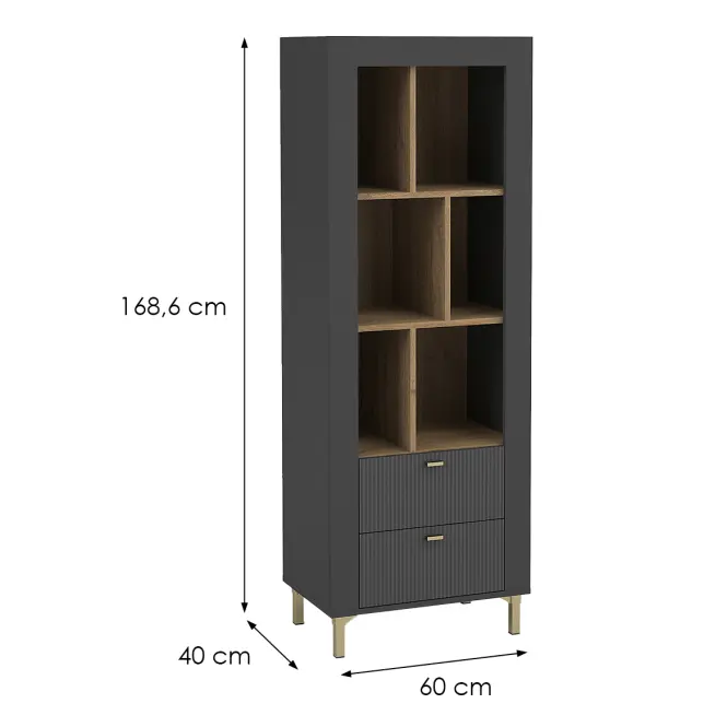 Regál Mossa M04 2S dub whisky/čierna mat,2