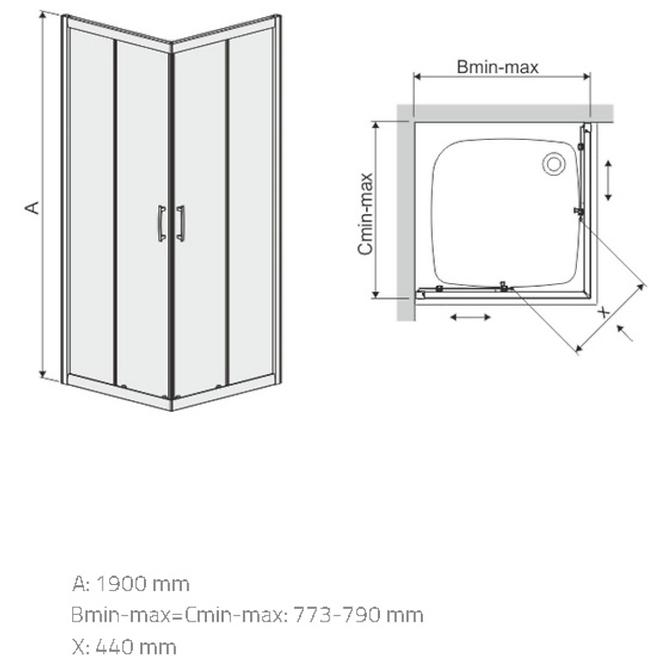 Sprchový kút KW KN/TX5B 80 W15 SB Glass Protect