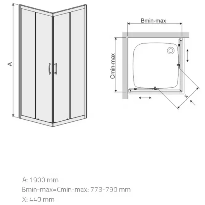 Sprchový kút KW KN/TX5B 80 W15 SB Glass Protect,2