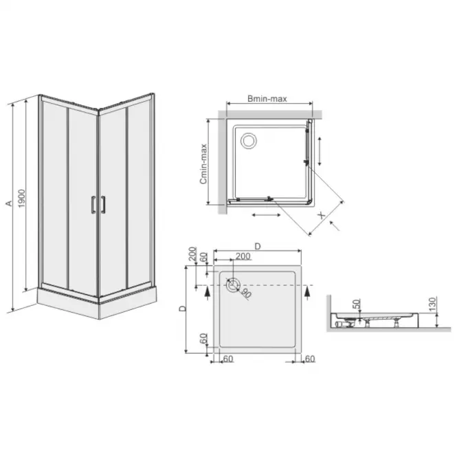 Sprchový kút KW KN/TX5B 90 W15 SB Glass Protect