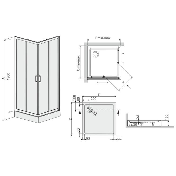 Sprchový kút KW KN/TX5B 90 W15 SB Glass Protect