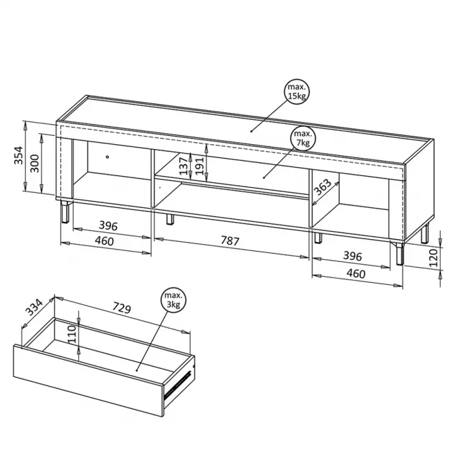 TV Stolík Mossa M08 2D1S dub whisky/biely mat