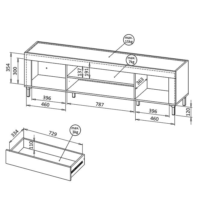 TV Stolík Mossa M08 2D1S dub whisky/biely mat,4
