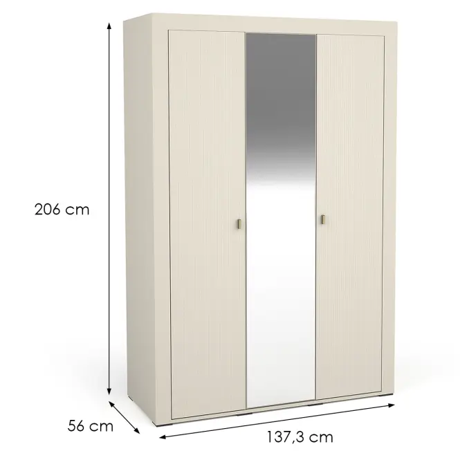 Skriňa Mossa M02 3D 137,3 cm so zrkadlom kašmír, trojdverová,2