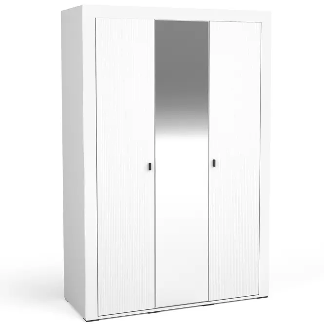 Skriňa Mossa M02 3D 137,3 cm so zrkadlom biela mat, trojdverová
