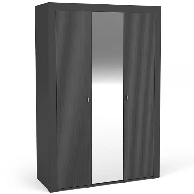 Skriňa Mossa M02 3D 137,3 cm so zrkadlom čierna mat, trojdverová