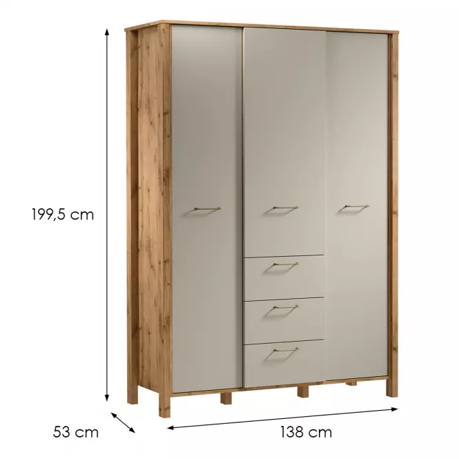 Skriňa Indygo S3D3S dub wotan-beige