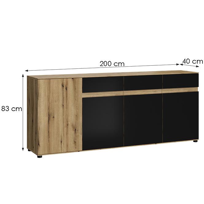Komoda Camino 4D3S CMNK 03 dub evoke+zamatová čierna