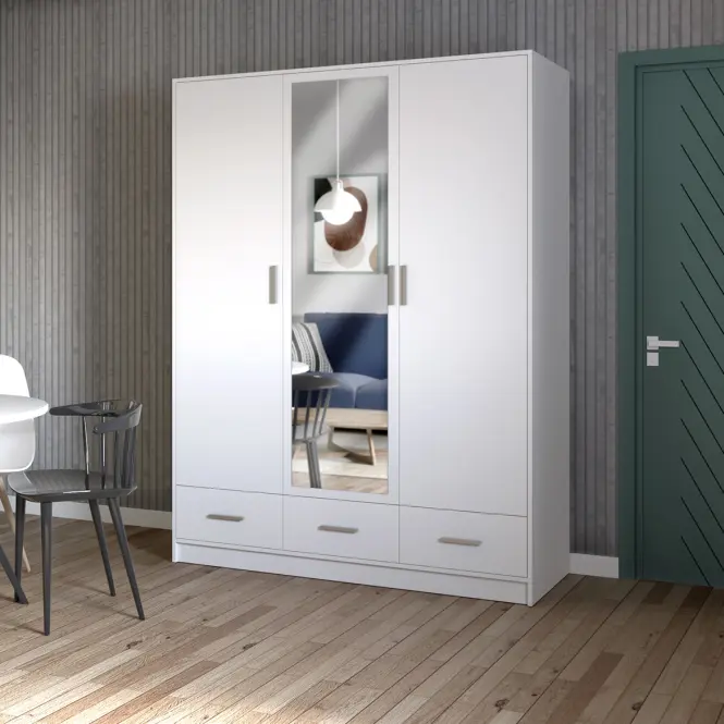 Skriňa Sophie 150 cm so zrkadlom – biela, trojdverová, zásuvky