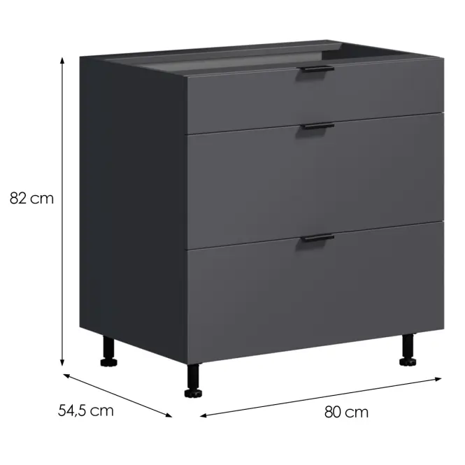 Kuchynská Skrinka LOFT II D80 3SZ METALBOX grafit,2
