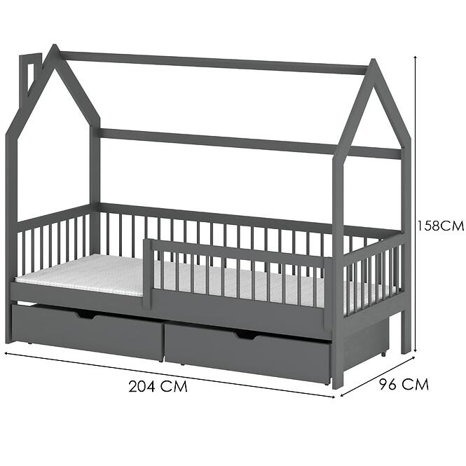 Posteľ Domček Oskar 90x200 grafit,2