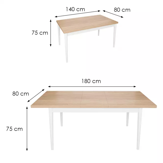 Stôl ST-05 140x80+40 cm sonoma/biela