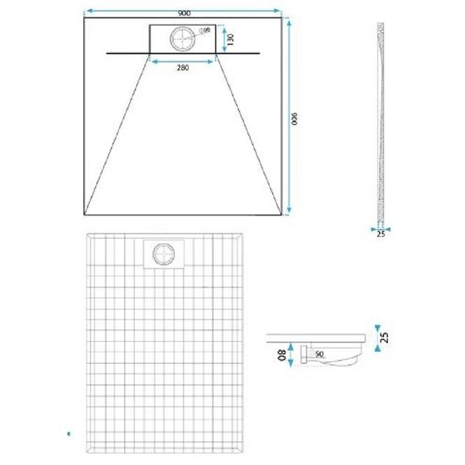 Vanička štvorcová Bazalt black 90x90