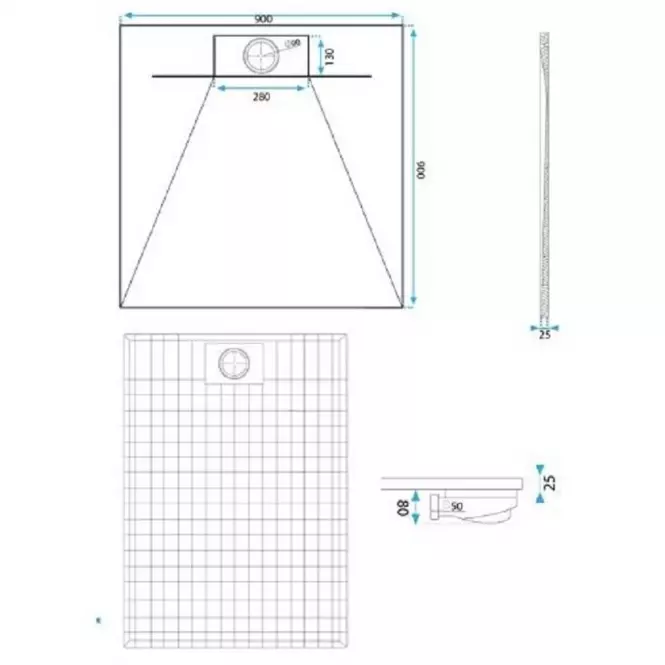 Vanička štvorcová Bazalt black 90x90,3