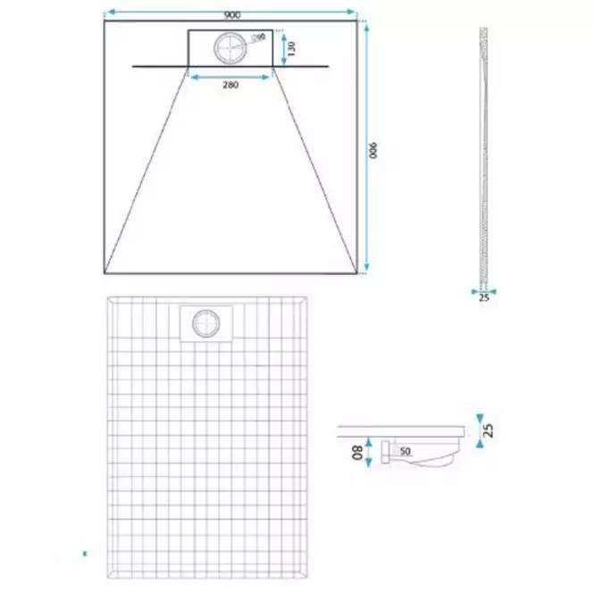 Vanička štvorcová Bazalt white 90x90