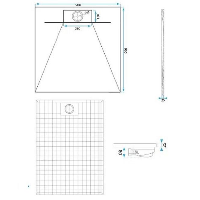 Vanička štvorcová Bazalt white 90x90
