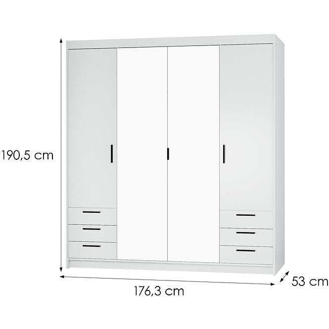 Skriňa Elena 4D 6S biela/zrkadlo
