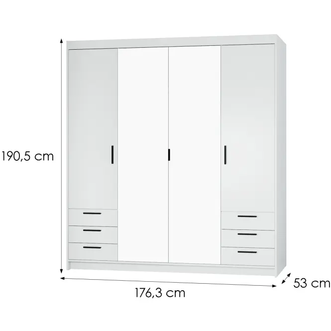 Skriňa Elena 4D 6S biela/zrkadlo,2