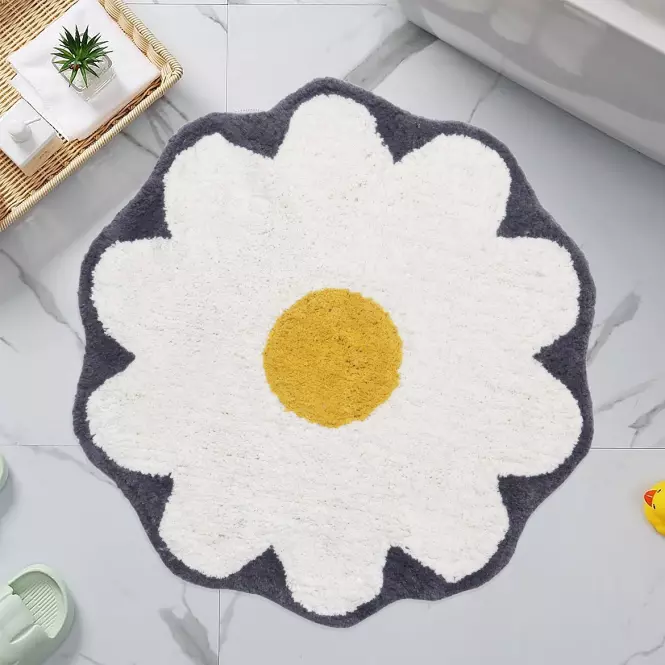 Kúpeľňový koberček Ø60cm biely Cotton Floral