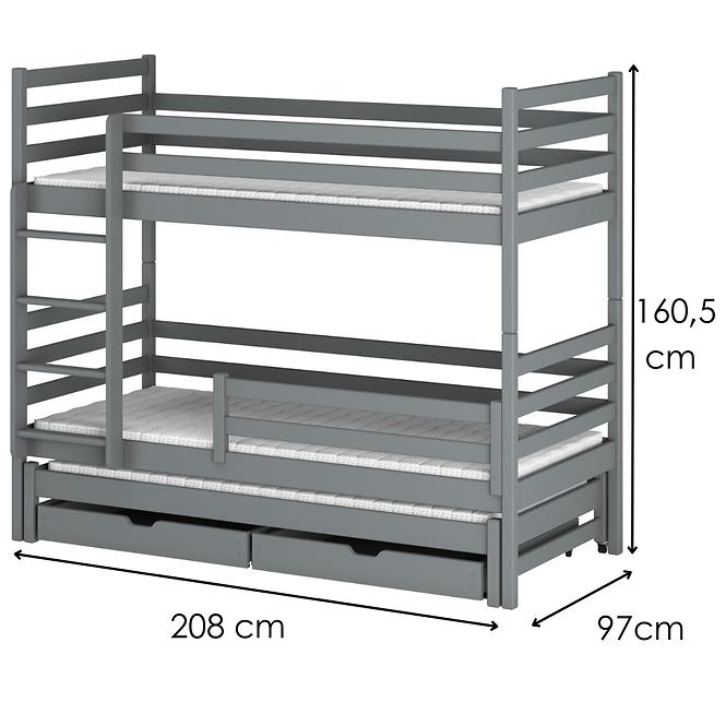 Poschodová posteľ Luk 90x200 cm sivá