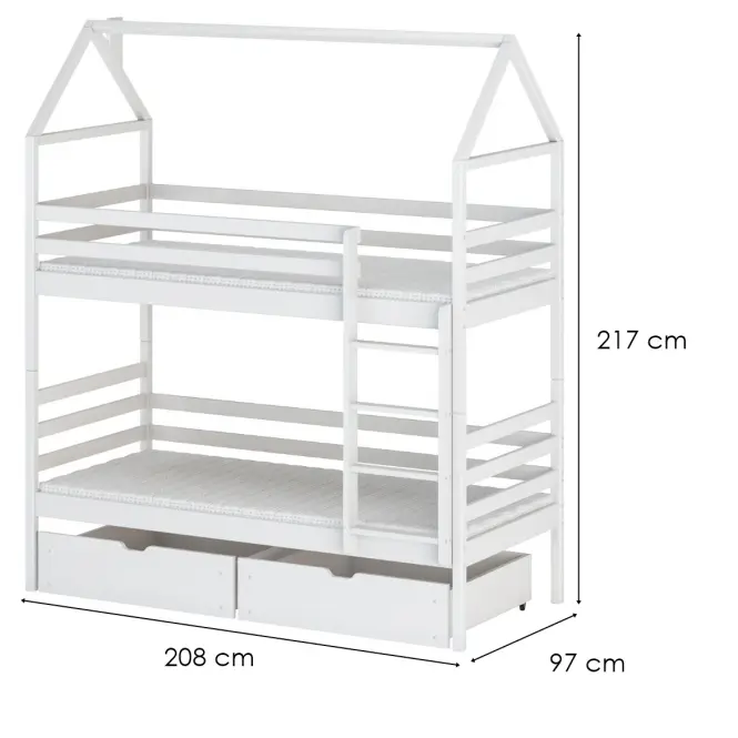 Posteľ Domček Alex 90x200 biela,2