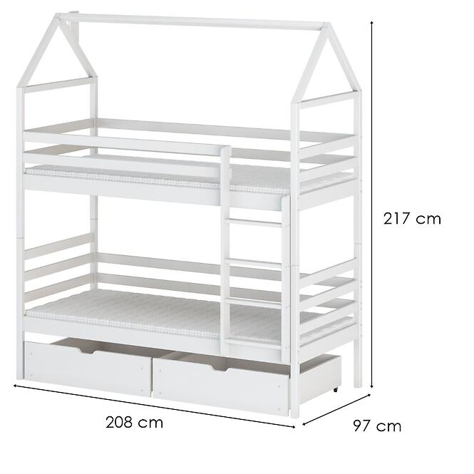 Posteľ Domček Alex 90x200 biela,2
