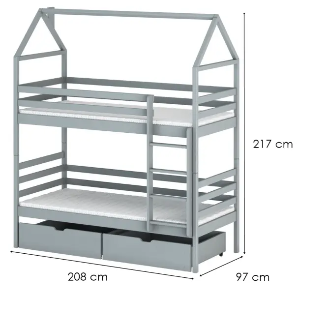 Posteľ Domček Alex 90x200 sivá,2