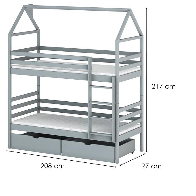Posteľ Domček Alex 90x200 sivá,2