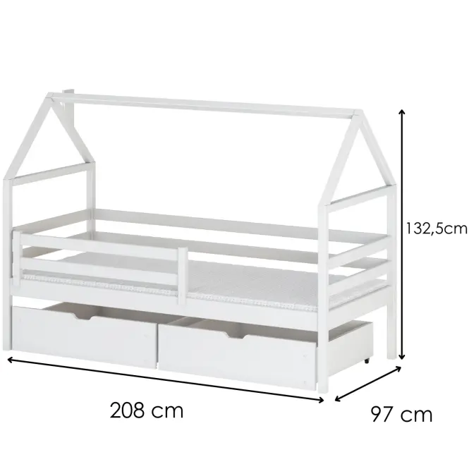 Posteľ Domček Aron 90x200 biela,2