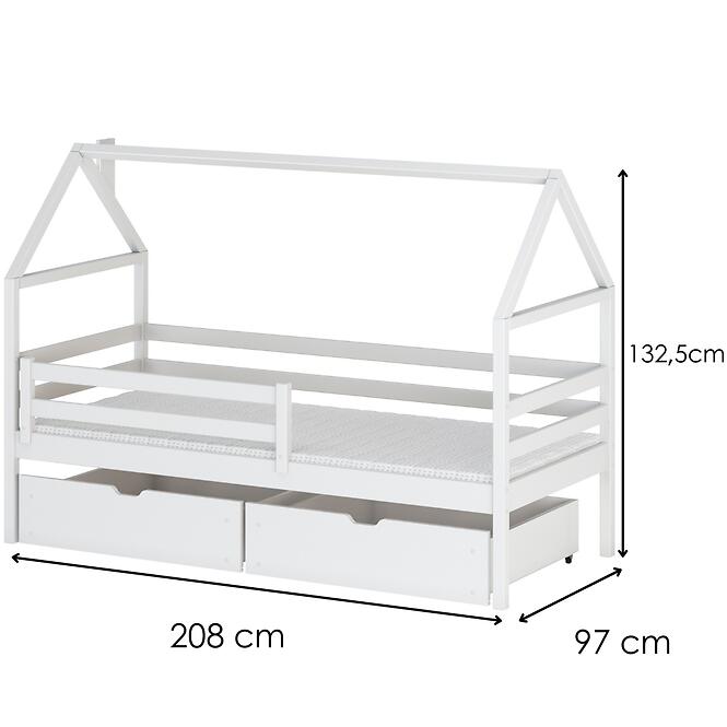 Posteľ Domček Aron 90x200 biela,2