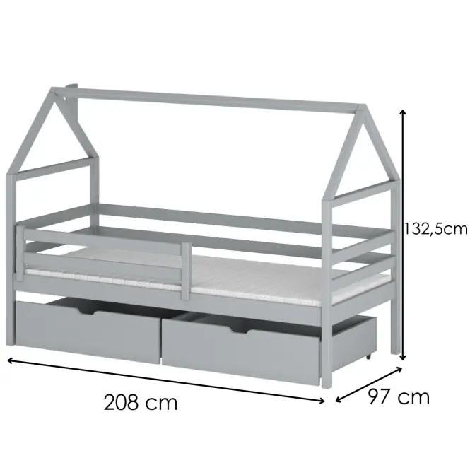 Posteľ Domček Aron 90x200 sivá,2
