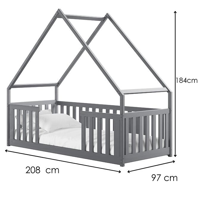Posteľ Domček Bee 90x200 sivá,2