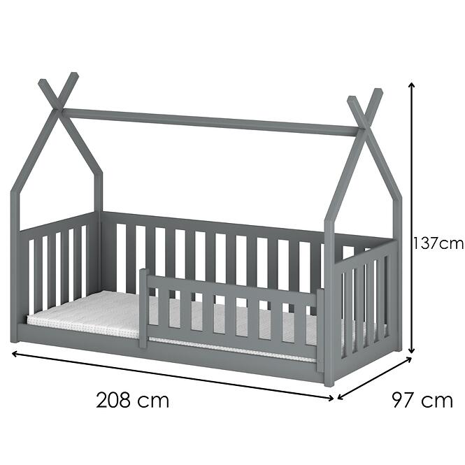 Posteľ Domček Bodzio 90x200 sivá,2