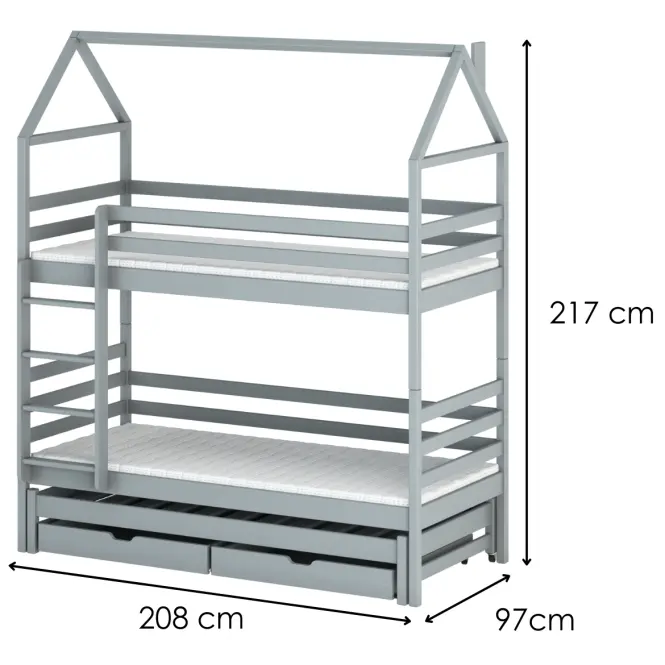 Posteľ Domček Dalia 90x200 sivá