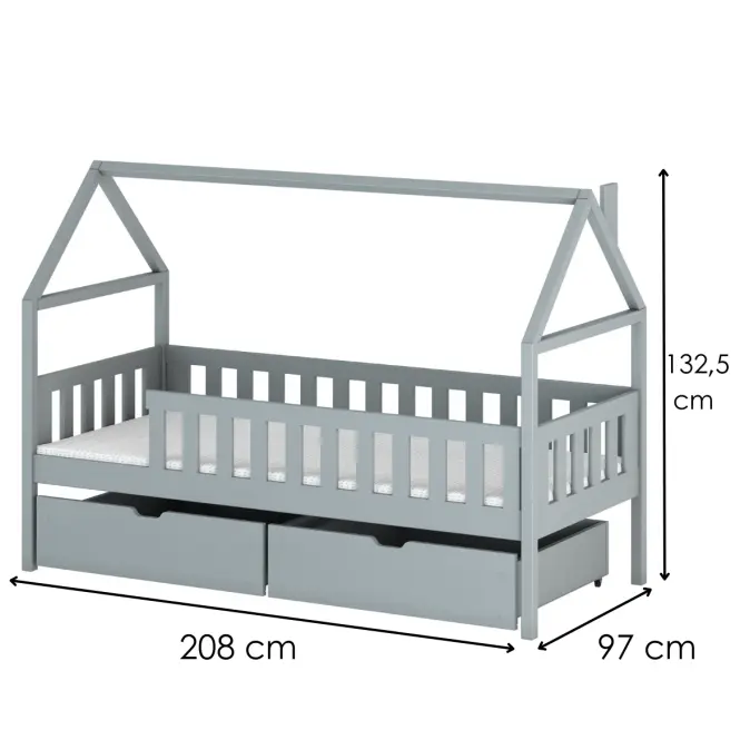 Posteľ Domček Domi 90x200 sivá,2