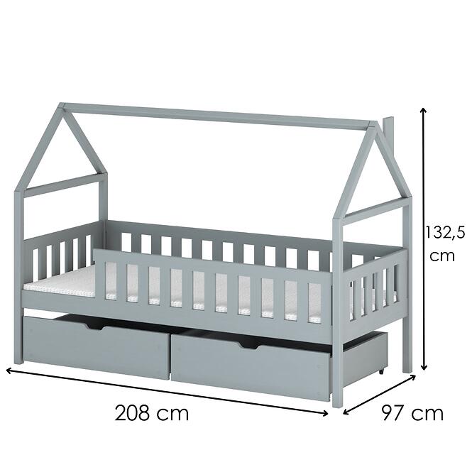 Posteľ Domček Domi 90x200 sivá,2