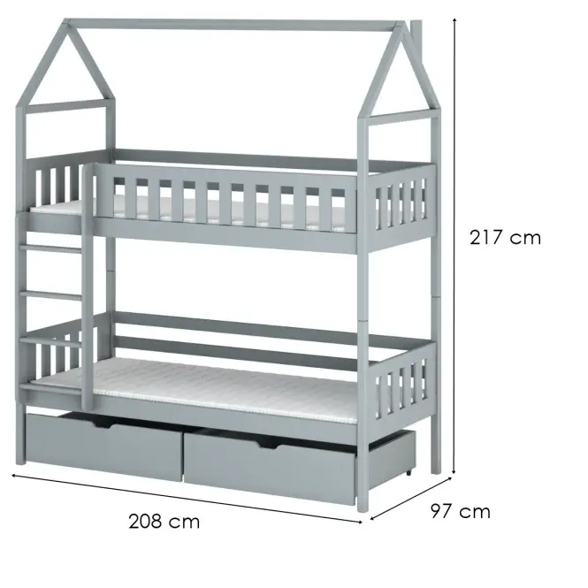 Posteľ Domček Gaja 90x200 sivá,2