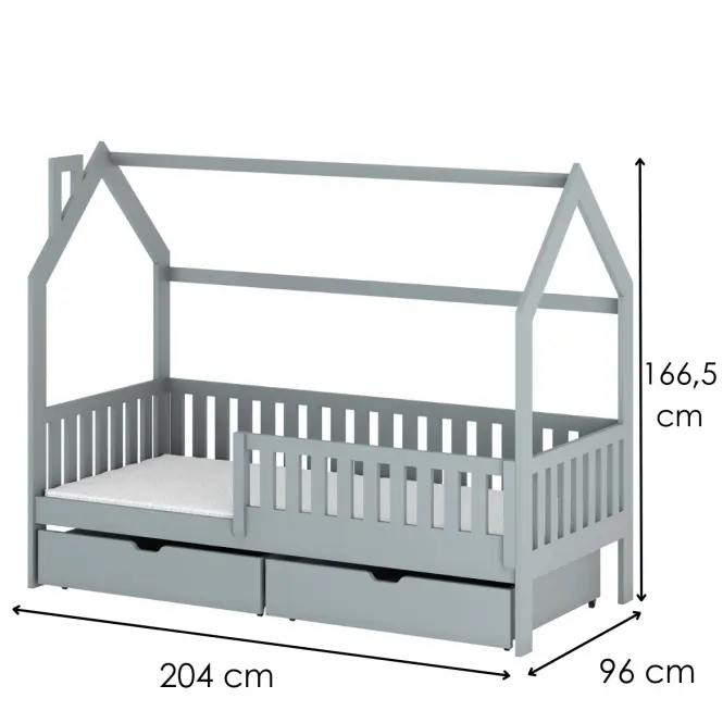 Posteľ Domček Natan 90x200 sivá